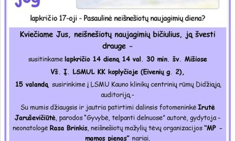Neišnešiotų naujagimių dienai skirti renginiai