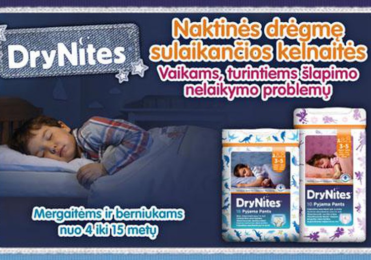 Huggies® DryNites® vaikams, kurie pabunda šlapioje lovelėje