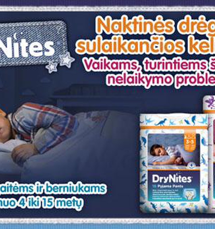 Huggies® DryNites® vaikams, kurie pabunda šlapioje lovelėje