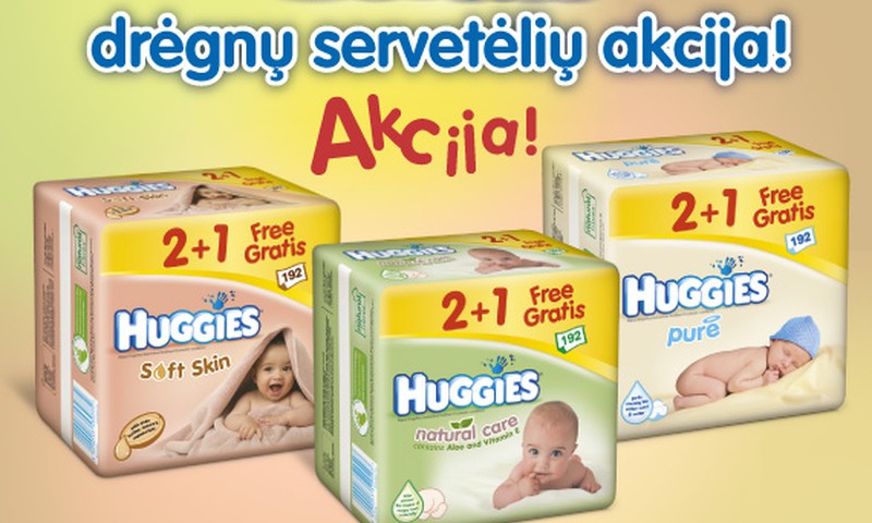 AKCIJA 2+1! Speciali Huggies drėgnų servetėlių kaina liepos 1-7 d. parduotuvėse MAXIMA