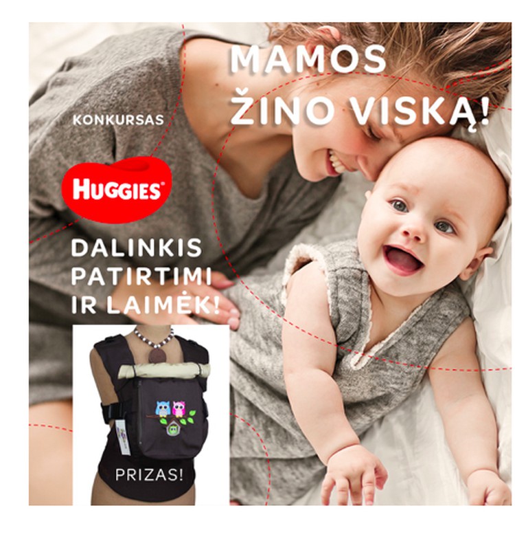 KONKURSAS: Dalinkis patirtimi ir laimėk kūdikio nešioklę + Huggies® sauskelnes!