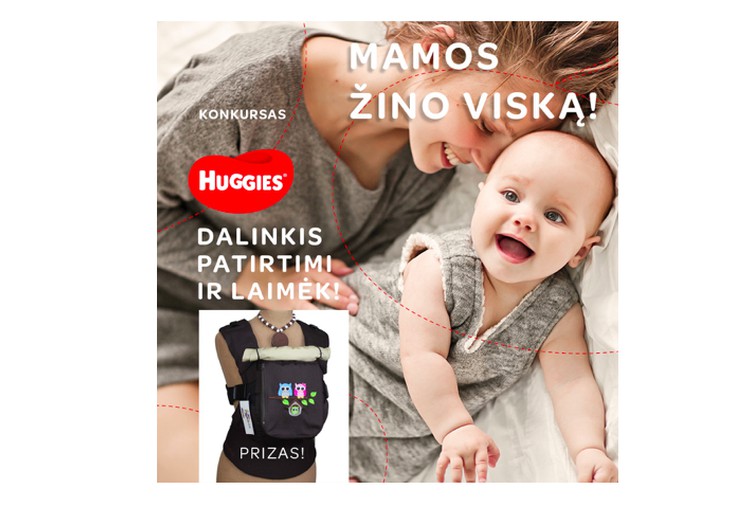 KONKURSAS: Dalinkis patirtimi ir laimėk kūdikio nešioklę + Huggies® sauskelnes!